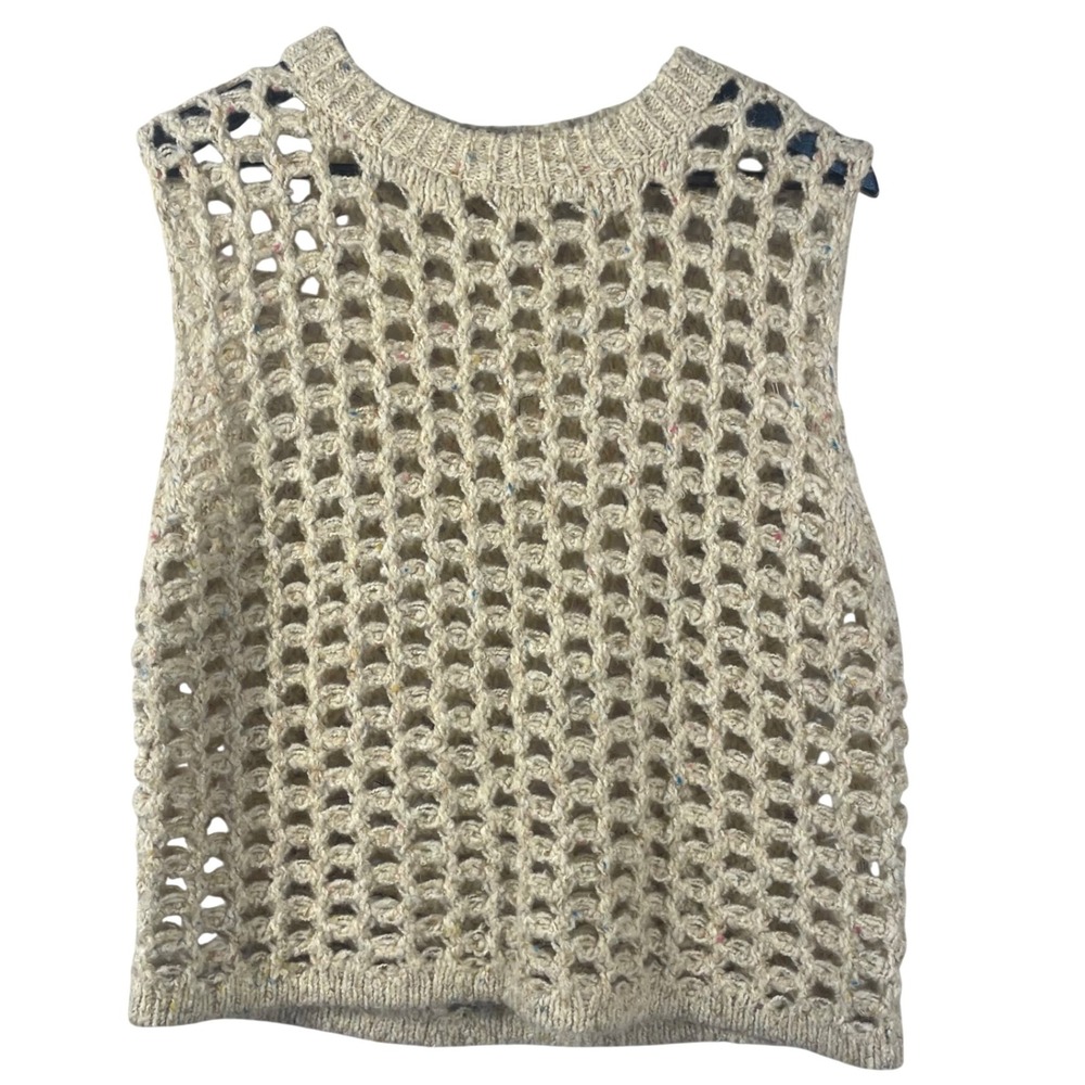 Hello Nite Open Knit Sweater Vest‎ Women's Cream Flecked Sleeveless Pullover M
